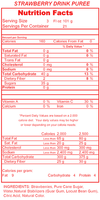 Strawberry Drink Puree Nutritional Information